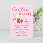 Invitation Some Bunny Strawberry 1st Birthday Photo (Debout devant)
