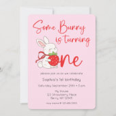 Invitation Some Bunny Strawberry 1st Birthday Photo (Devant)