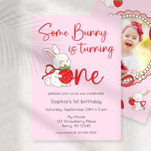 Invitation Some Bunny Strawberry 1st Birthday Photo