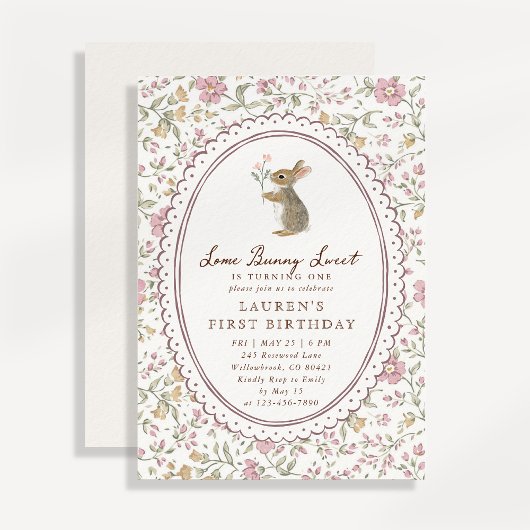 Invitation Some Bunny Sweet Floral Bunny First Birthday 