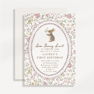 Invitation Some Bunny Sweet Floral Bunny Premier Anniversaire