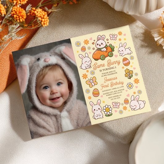 Invitation Some Bunny Whimsical Easter 1st Birthday Photo