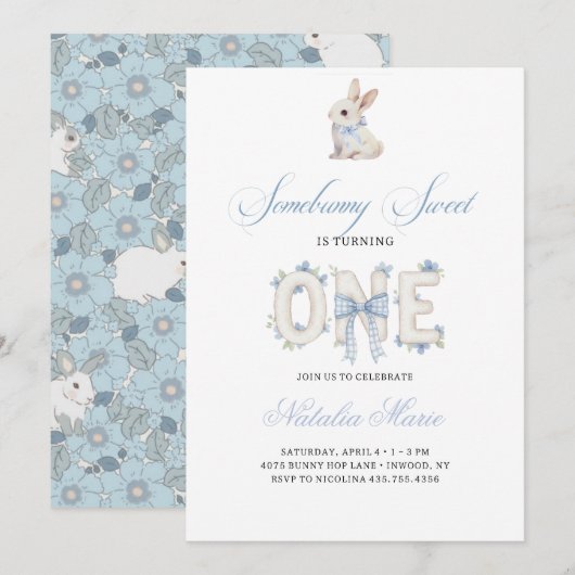 Invitation Somebunny Sweet 1st Birthday Spring Floral Invitat (Devant / Derrière)
