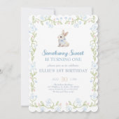 Invitation Somebunny Sweet Bunny 1st Birthday Spring Floral I (Devant)