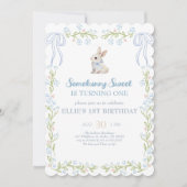 Invitation Somebunny Sweet Bunny 1st Birthday Spring Floral I (Devant)