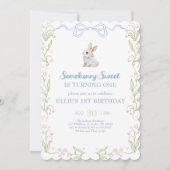Invitation Somebunny Sweet Bunny 1st Birthday Spring Floral I (Devant)