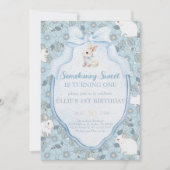 Invitation Somebunny Sweet Bunny 1st Birthday Spring Floral I (Devant)