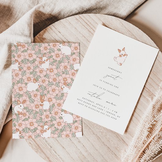 Invitation Somebunny Sweet Printemps Fleurs Filles 1er Annive