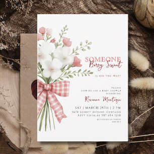 Invitation Someone Berry Sweet Bouquet Rose Bébé Fille