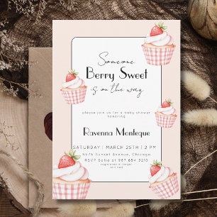 Invitation Someone Berry Sweet Cupcake Strawberry Baby Shower