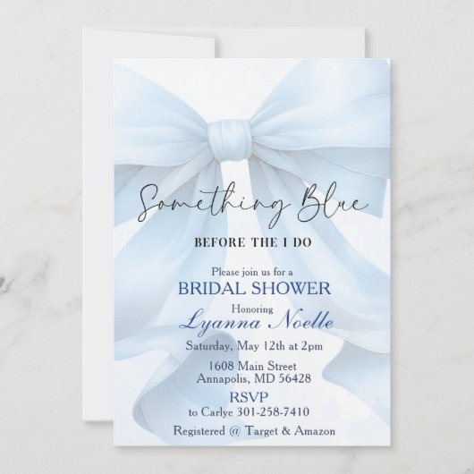 Invitation Something Blue avant mon Shower de Mariage (Devant)