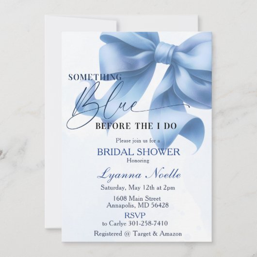 Invitation Something Blue avant mon Shower de Mariage (Devant)
