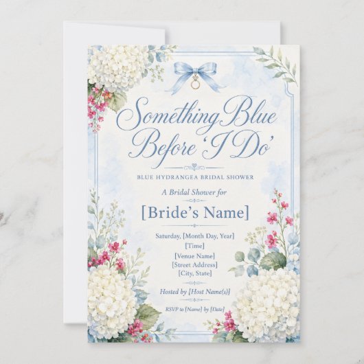 Invitation Something Blue Baby Shower | Hydrangea Bleue (Devant)