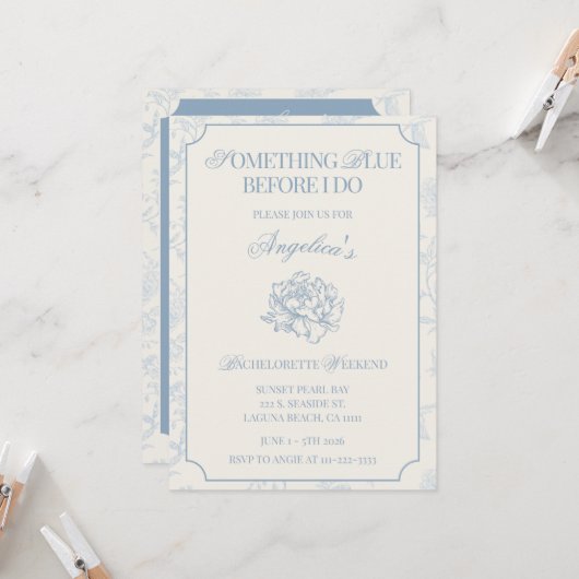 Invitation Something Blue Before I Do Bachelorette Itinerary  (Devant/Arrière en situation)