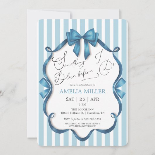 Invitation Something Blue Before I Do Blue Bow Bridal Shower (Devant)