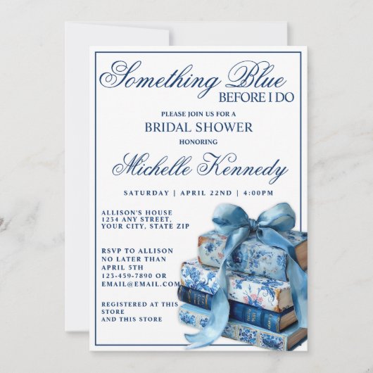 Invitation Something Blue Before I Do Elegant Bridal Shower (Devant)