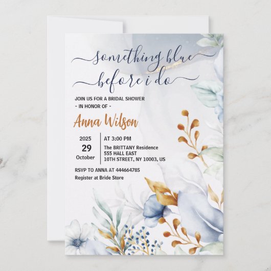 Invitation Something Blue Before I Do Elegant Bridal Shower (Devant)