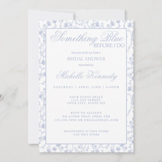Invitation Something Blue Before I Do Elegant Bridal Shower  (Devant)