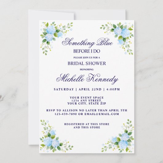 Invitation Something Blue Before I Do Floral Bridal Shower (Devant)