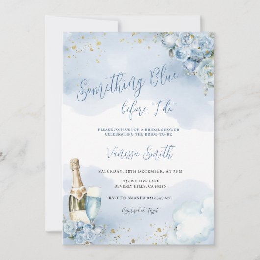 Invitation Something Blue Before I Do Glitter Bridal Shower  (Devant)