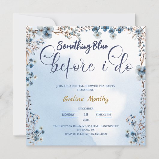 Invitation Something Blue Before I Do hydrangea Baby Shower d (Devant)