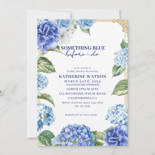 Invitation Something blue before i do hydrangea bridal shower (Devant)