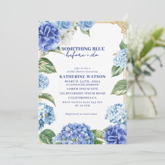 Invitation Something blue before i do hydrangea bridal shower (Debout devant)