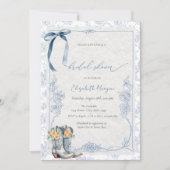 Invitation Something Blue Bow Cowboy Boots Floral (Devant)