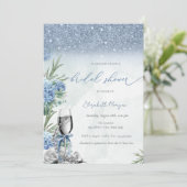 Invitation Something Blue Bow Glitter Champagne Hydrangea (Debout devant)