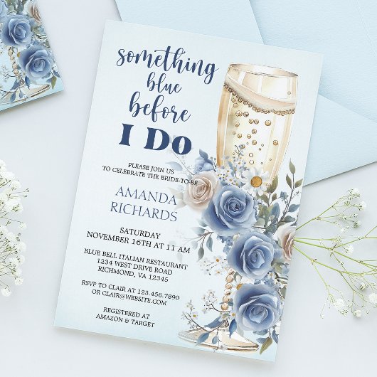 Invitation Something Blue Champagne Floral Bridal Shower