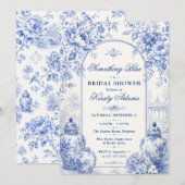 Invitation Something Blue Chinoiserie Fête de Mariage (Devant / Derrière)