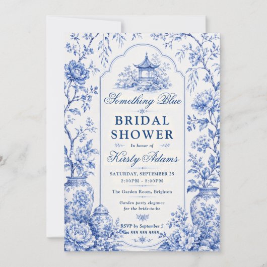 Invitation Something Blue Chinoiserie Fête de Mariage (Devant)