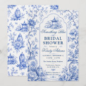 Invitation Something Blue Chinoiserie Fête de Mariage (Devant / Derrière)