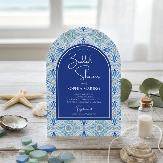 Invitation Something Blue Coastal Mediterranean Bridal Shower