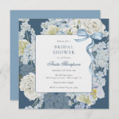 Invitation Something Blue Floral Bow Bridal Shower (Devant / Derrière)