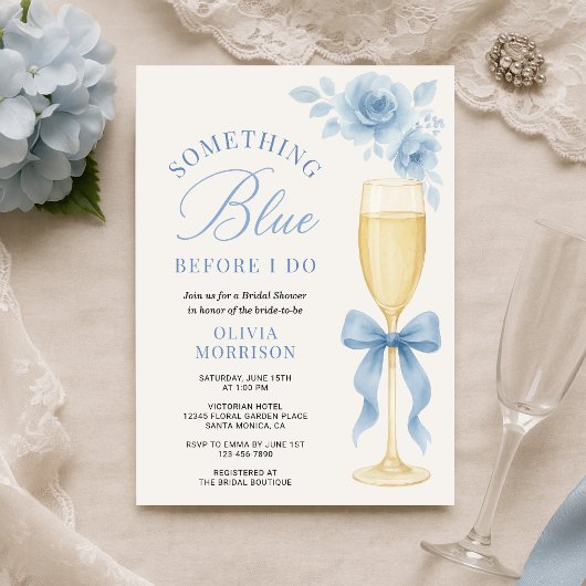 Invitation Something Blue Floral Coquette Bow Bridal Shower 