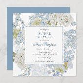 Invitation Something Blue Floral Ribbon Bridal Shower (Devant / Derrière)
