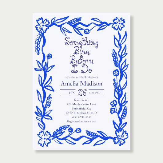 Invitation Something Blue Hand Drawn Flower Bridal Shower