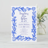 Invitation Something Blue Hand Drawn Flower Bridal Shower (Debout devant)