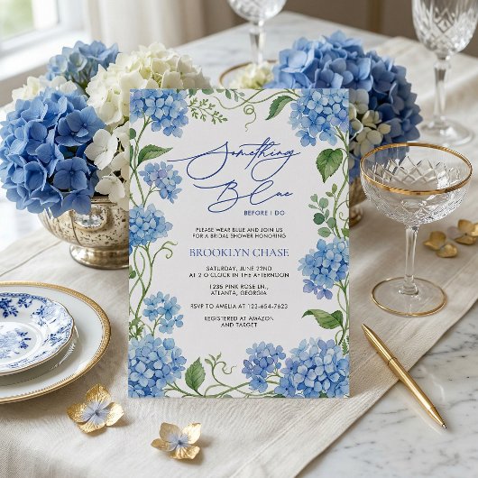 Invitation Something Blue Hydrangea Floral Bridal Shower