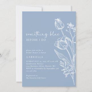 Invitation Something Blue Line Art Floral Bridal Shower