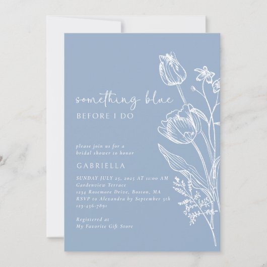Invitation Something Blue Line Art Floral Bridal Shower (Devant)