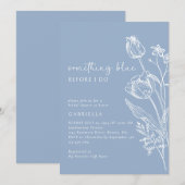 Invitation Something Blue Line Art Floral Bridal Shower (Devant / Derrière)