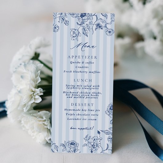 Invitation Something Blue Menu Bridal Shower Party Card 