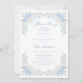 Invitation Something Blue Preppy Floral Bridal Shower (Devant)