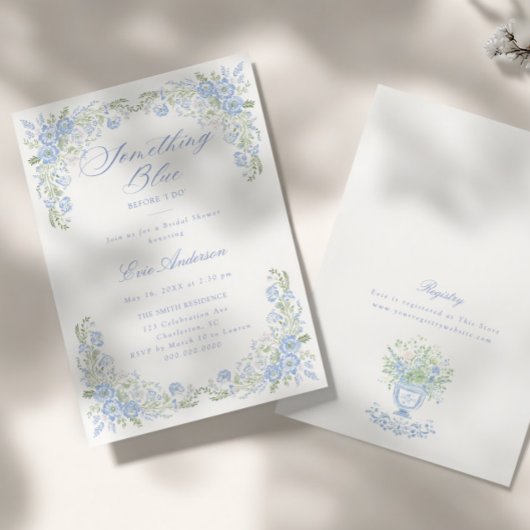 Invitation Something Blue Preppy Floral Bridal Shower