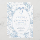 Invitation Something Blue Vintage Toile First Holy Communion (Devant / Derrière)