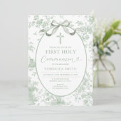 Invitation Something Green Vintage Toile First Holy Communion (Debout devant)