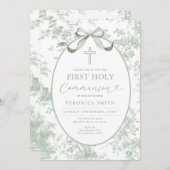 Invitation Something Green Vintage Toile First Holy Communion (Devant / Derrière)