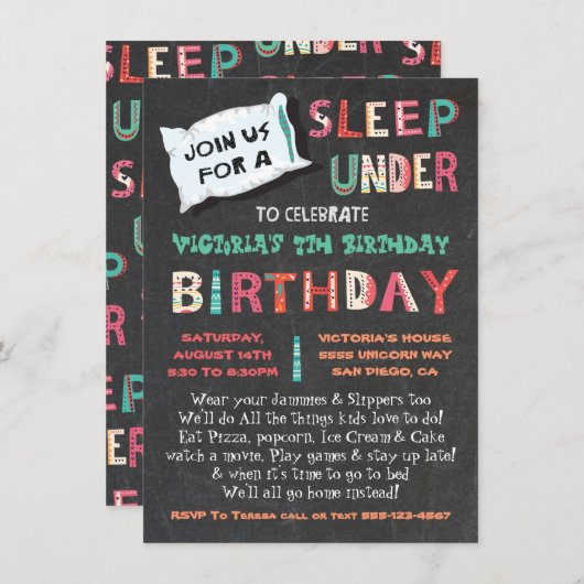 Invitation Sommeil sous fête d'anniversaire (Devant / Derrière)
